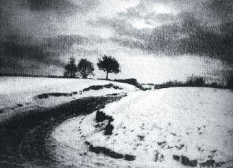 C. Job, Une route de campagne en hiver. Photographie,1896
